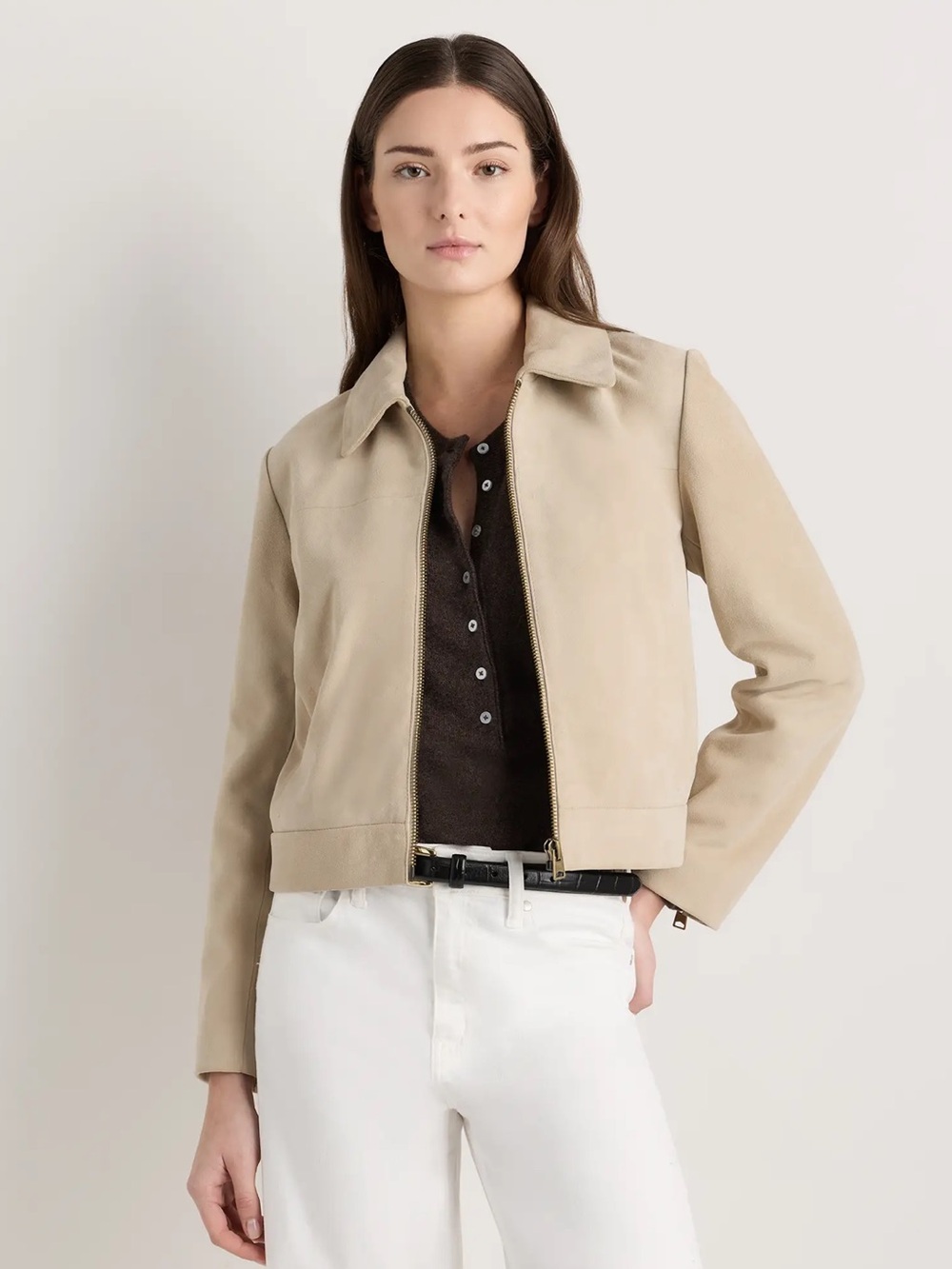 Quince 100% Suede Cropped Zip-Front Jacket